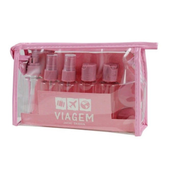 KIT FRASCOS VIAGEM 10 PEÇAS ROSA AKM20901 - Jacki Design 