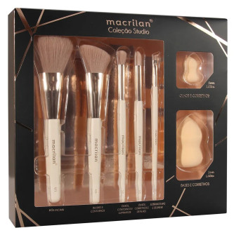 Kit CS100 pincel com 5 pincéis e 2 esponjas para maquiagem Macrilan